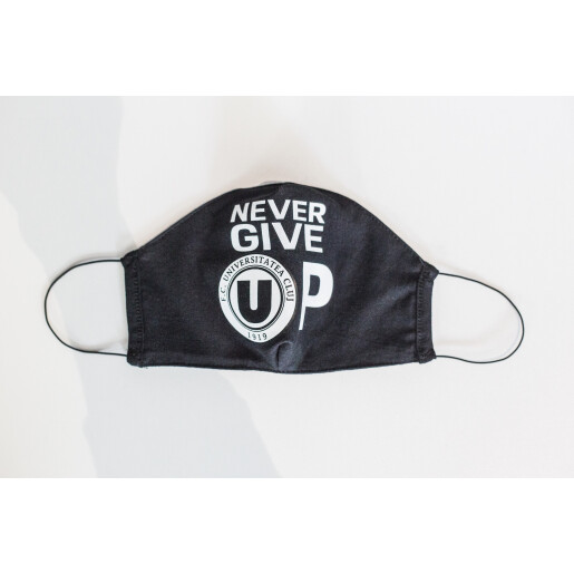 Mască neagră de bumbac „Never give up” 