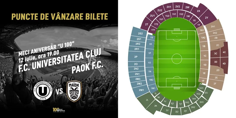 FC Universitatea Cluj - PAOK: puncte suplimentare de vânzare a biletelor