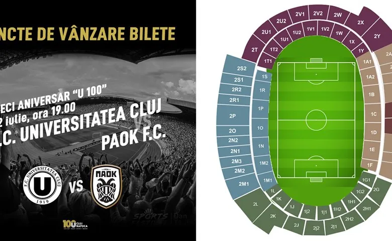 FC Universitatea Cluj - PAOK: puncte suplimentare de vânzare a biletelor